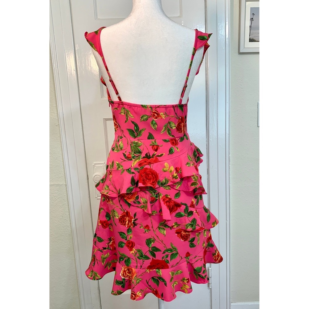 Signature NWT Rose Pink Floral Ruffle Tiered Summer Mini Dress Fuchsia Small - Picture 9 of 16